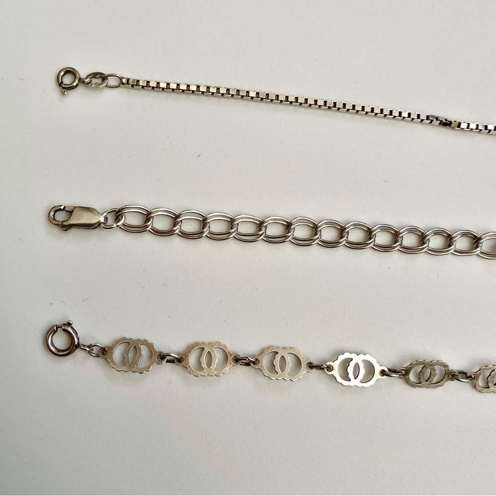 VINTAGE STERLING SILVER LINK BRACELETS LOT OF 3